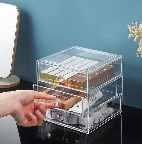 Makeup Drawer Organizer Box with 3 Drawers - Acrylic Cosmetic Display Case for Vanity Storage