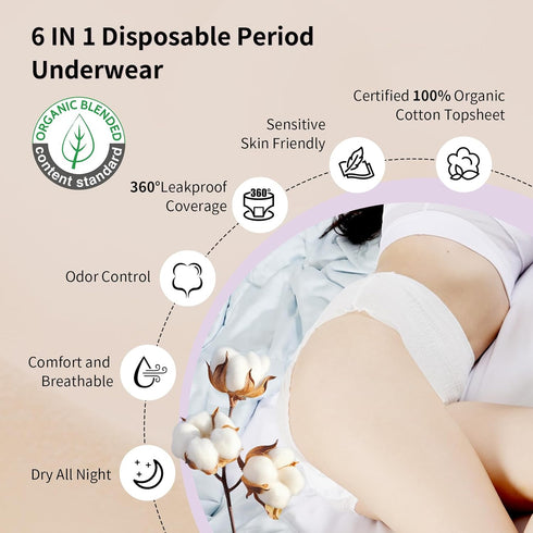 Organic Disposable Period Underwear for Women S/M, Postpartum Panties, Heavy Flow Leak Proof Overnight Pads Diaper