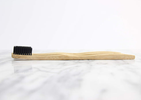 bmbu Bamboo Toothbrush 4 Pack - Medium/Soft Charcoal Bristles, Wooden Handle, Eco-Friendly Vegan Gift Idea