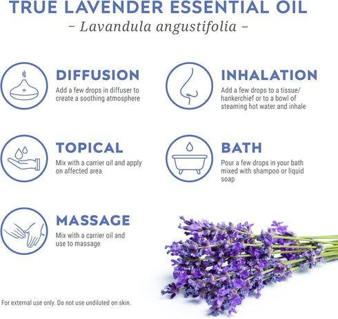 Bleu Lavande Premium True Lavender Essential Oil, 100% Pure & Natural, Therapeutic Grade, Vegan & Cruelty Free - 0.5 fl