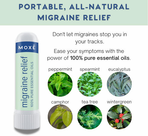 MOXE Migraine Relief Nasal Inhalers, Portable Aromatherapy Essential Oils for Headaches, 3 Pack, USA Made, Pure