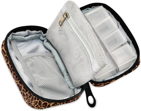 Ollabaky 7 Marble Leopard Print Pill Case Day Pill Organizer Travel Pill Case Portable Weekly Pill Box Bag Container