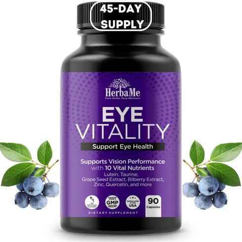 Eye Vitamins Supplement with Lutein, Bilberry, Beta Carotene, L-Taurine, Zinc, Quercetin, 90 Capsules