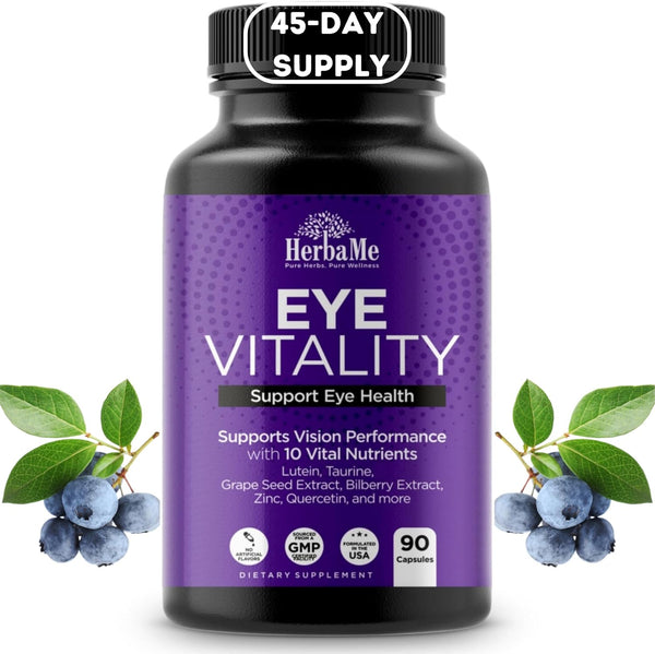 Eye Vitamins Supplement with Lutein, Bilberry, Beta Carotene, L-Taurine, Zinc, Quercetin, 90 Capsules