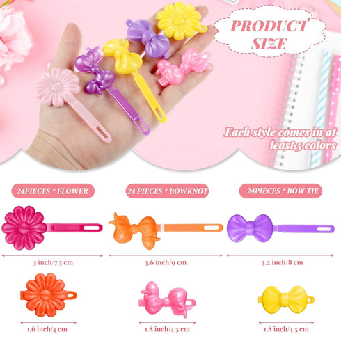 Janinka 72 Pieces Self-Hinge Plastic Hair Clips, Colorful Cute Barrettes and Pins for Toddler Girls
