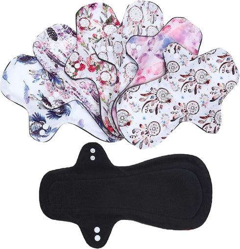 7PCS Reusable Washable Incontinence Cloth Pads, 6PCS Heavy Flow Bamboo Charcoal Sanitary Pads