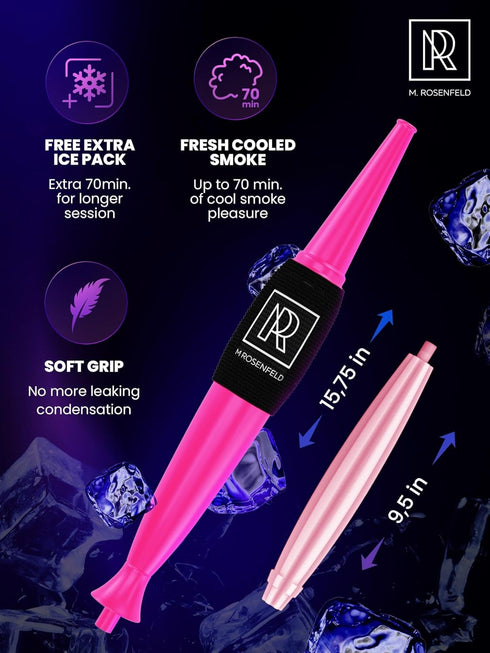 Premium Ice Pipe Hookah Hose Set, Pink Ice Hookah with 2 Reinforced Cooling Packs, Soft Grip, Mouthpiece Accessory Set
