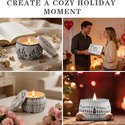 Set 6 Pack 5.7oz 30-35 Candle for Women Gift, Scented Candles, Large Natural Soy Wax Candles in Tins, Stress Relief