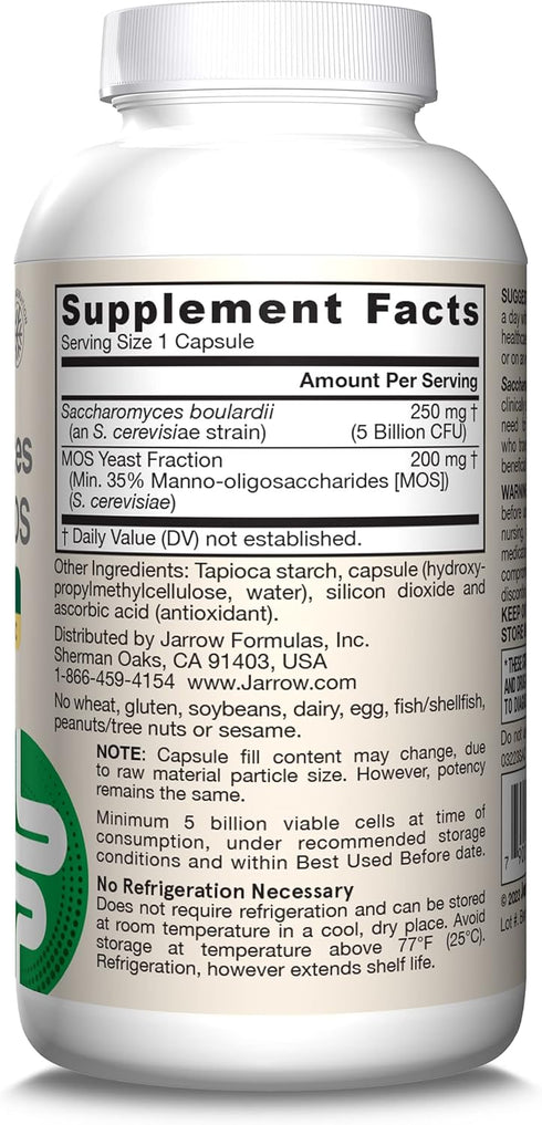Jarrow Formulas Saccharomyces Boulardii Probiotics + MOS, 5 Billion CFU, 90 Veggie Capsules