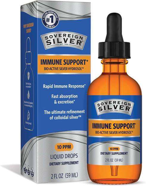 Sovereign Silver Immune Support - Colloidal Silver, Bio-Active Silver Hydrosol, 10 ppm,