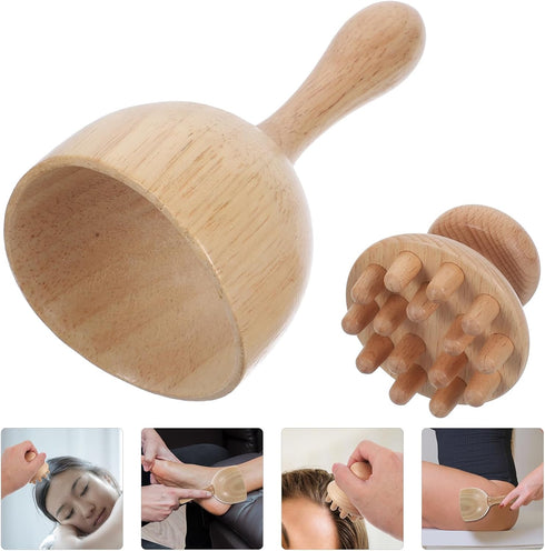 Set 2pcs ARTIBETTER Wooden Torch Octopus Massage Tool for Neck and Shoulder Muscle Relaxation, Manual Back and Scalp