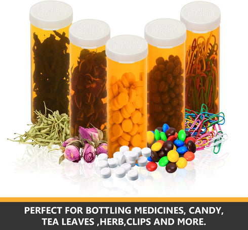 Empty Plastic Pill Bottles with Easy Open Caps, Prescription Medication Vials, Clear Containers, 12pcs (60 Dram)