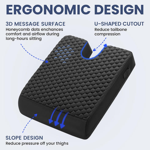 (18"x16"x3") Tailbone, Wheelchair Seat Cushion with Honeycomb Message Dots & High Resilient Foam - for Sciatica, Coccyx