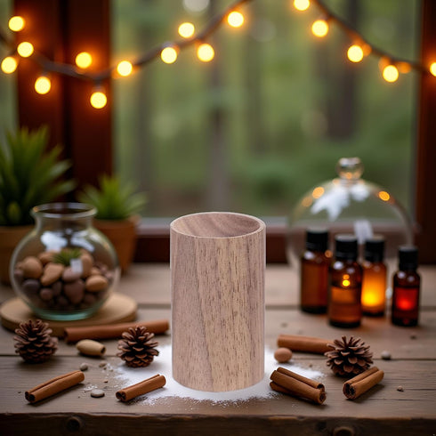 ZhangyiHot Brown Walnut Wood Essential Oil Diffuser,Wooden Aromatherapy Round Office Home Car Diffuser,Small Wooden