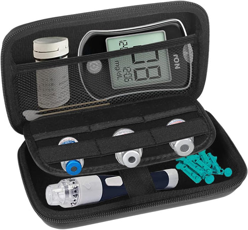 Small Hard Shell Diabetic Travel Case, Organizer Bag for Glucose Meter, Testing Strips, Lancets, Black