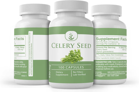 PURE ORIGINAL INGREDIENTS Celery Seed, 100 Capsules