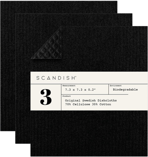 Black Swedish Dishcloths for Kitchen - Set of 3 Swedish Dish Cloths
