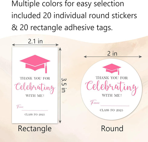 Set 2025 40 20 A02 Graduation Stickers - Pink Graduation Season - Self Adhesive Labels, Round & Tag Shaped, Each Pcs