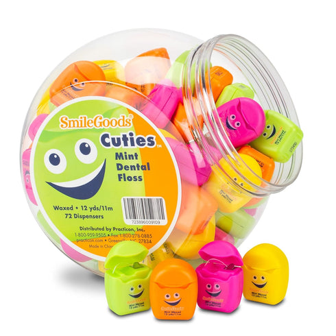 SmileGoods Cuties Mint Waxed Dental Floss, 12 Yard Mini Sample Size for Travel, Kids, Adults, 72 Pack with Display