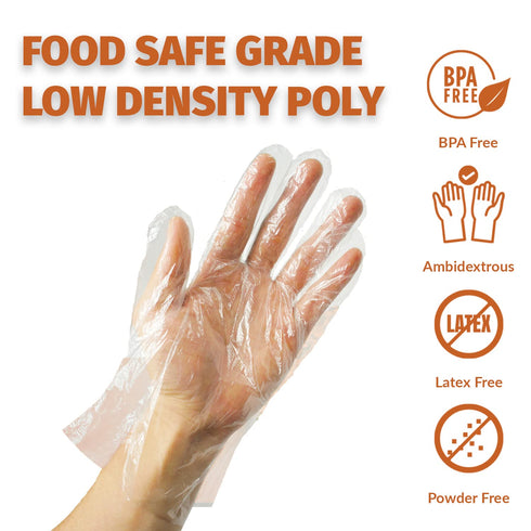 GORILLA SUPPLY 500 BPA Free Premium Disposable Gloves Poly PE LDPE Plastic for Kitchen Food Handling Food Prep Latex & Powder Free (500 Count, Medium)