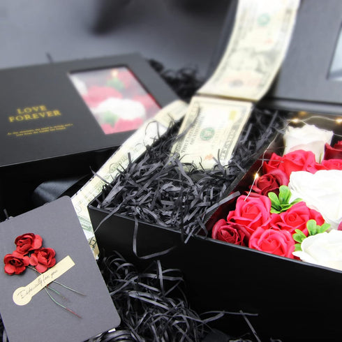 SDALU Money Pull Box for Cash Gift - Luxury Money Pull Out Flower Gift Box with Lid Flower and Ribbon, Unique Birthday