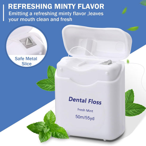 36 Pack Mini Dental Floss Bulk, Mint Flavored, 50m Each, Travel Dental Floss for Teeth and Gum Protection