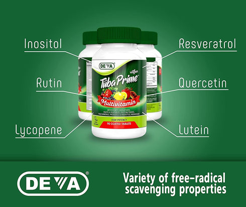 DEVA Tuba Prime Vegan Multivitamin Iron-Free, 90 Tabs, High-Potency Dietary Supplement with Antioxidants, 2-Pack