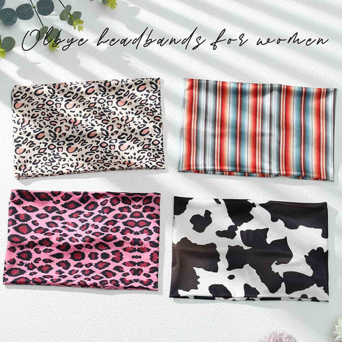 Olbye Boho Headbands for Women, Wide Turban Elastic Nonslip Hairbands for Workout Yoga Running (H- Leopard)
