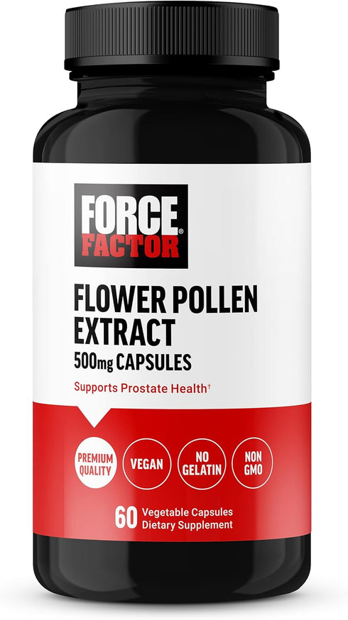 FORCE FACTOR Flower Pollen Prostate Support Supplement, 500mg Vegan Capsules for Men’s Health, 60 Count