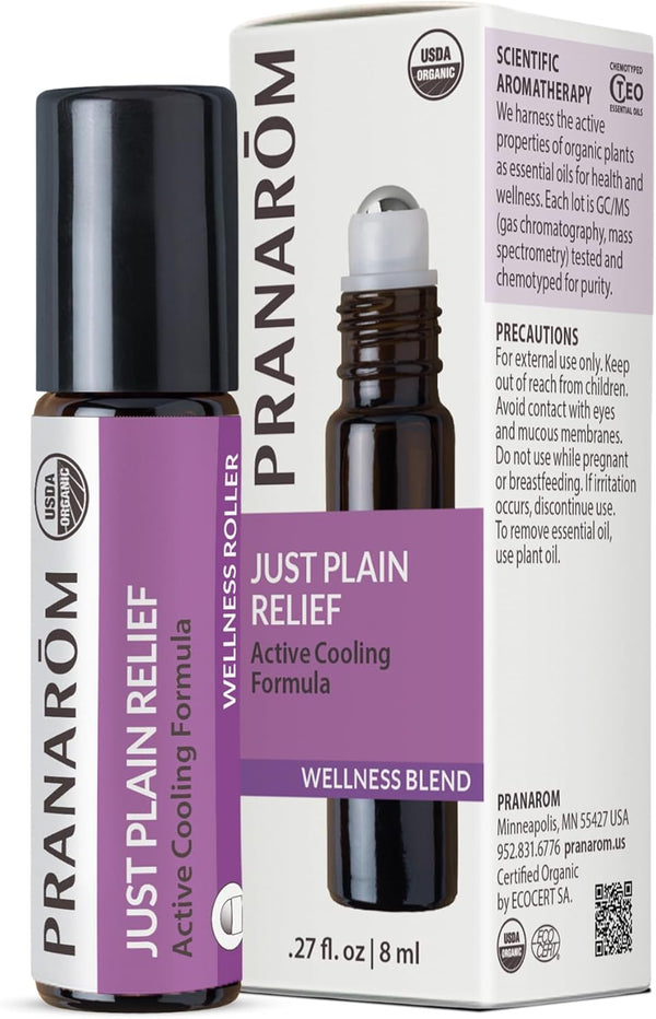 Pranarom Just Plain Relief Essential Oils, Organic Aromatherapy Blend with Lavender, Peppermint & Helichrysum, 8mL