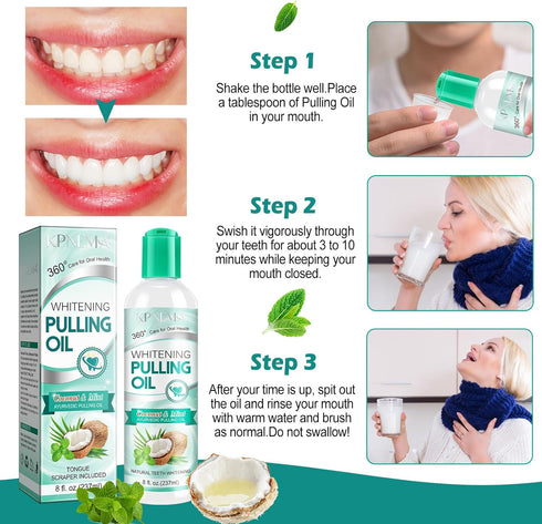 Coconut Mint Oil Pulling Mouthwash, 8 Fl Oz, Natural Coconut Oil, Fresh Breath, Daily Oral Care, White Teeth