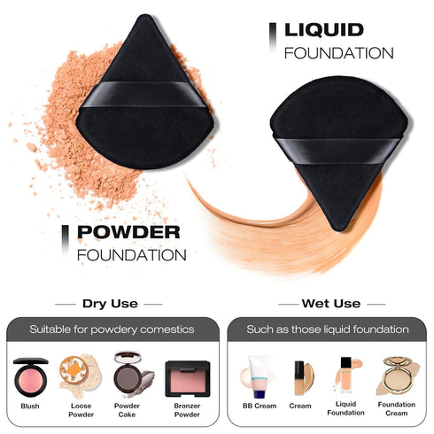 WSYUB Blender Puff, 4Pcs Pure Cotton Face Soft Triangle Wedge Makeup Pad for Undereye - Black