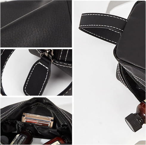 PU Leather Makeup Bag, Zipper Cosmetic Pouch, Travel Organizer for Skincare Products, Waterproof, Unisex, Black