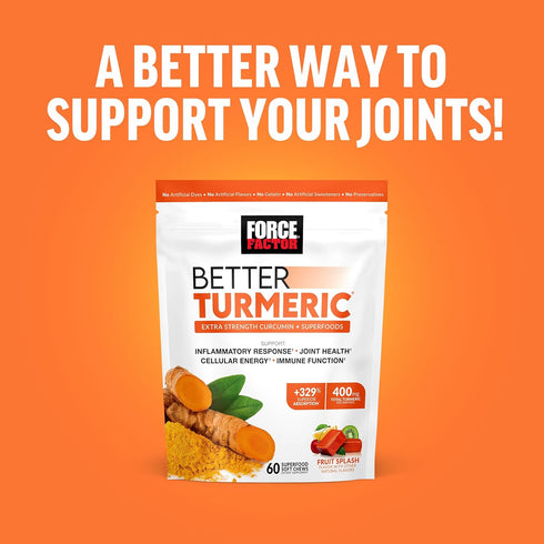 Force Factor Better Turmeric Joint Support Supplement, HydroCurc Turmeric Curcumin with Black Pepper, Fruit Splash, 60