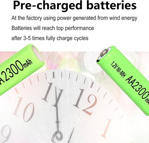 4 Packs Ni-MH AA 2300mAh Rechargeable Batteries, 1.2V Double A High Capacity for microphones, TV remotes, gaming