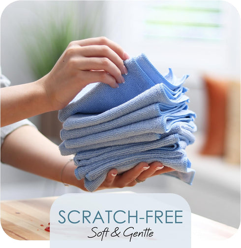 Hearth & Harbor Microfiber Cleaning Cloth, 12 Pack Blue Washcloths, Reusable Lint Free Towels for Cars and Cleaning