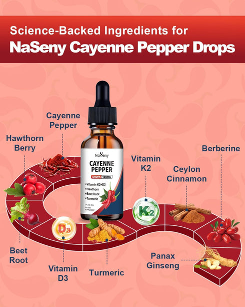 k2 d3, Cayenne Pepper Drops, Organic Cayenne Pepper with Hawthorn, Beet Root, Vitamin Turmeric, Panax Ginseng