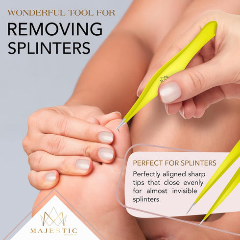 Majestic Bombay Fine Point + Slant Tweezers for Women and Men, Precision Tweezers for Splinter and Ingrown Hair Removal