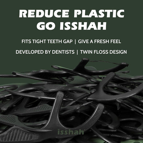 Natural Dental Floss Picks (300 Count), Plant Based, PETA Approved Vegan, Eco Friendly, Sustainable Flossers - Charcoal