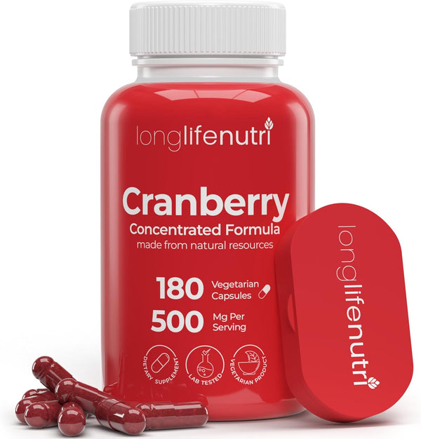 Cranberry Extract with Vitamin C & E - Pure Concentrated Formula, 500mg, 180 Vegetarian Capsules, Urinary Tract Health