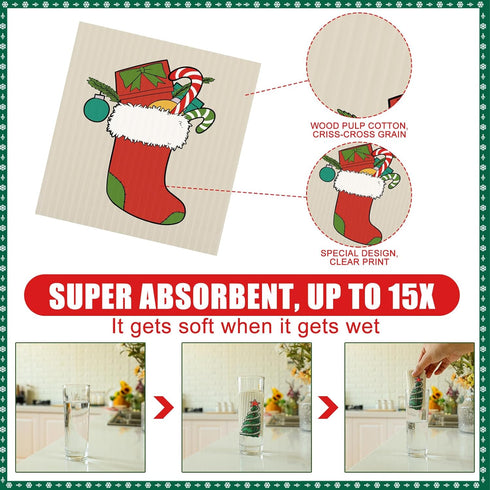 12 Pcs Christmas Swedish Themed Dishcloths, Reusable Absorbent Xmas Kitchen Dish Cloths for Home Party Cleaning