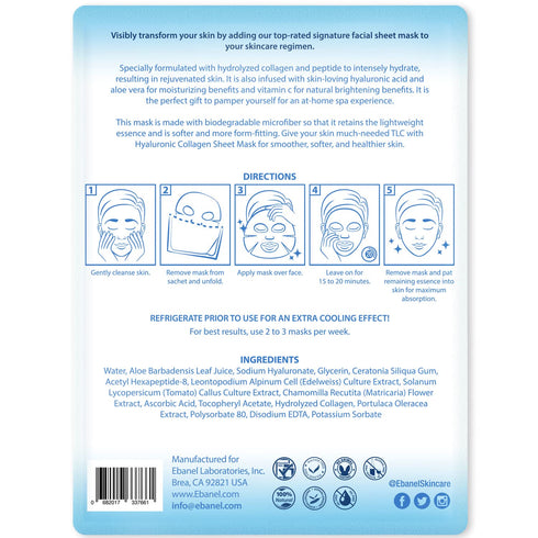 Ebanel 10 Pack Collagen Face Mask - Instant Brightening & Hydrating Sheet Mask with Aloe Vera, Anti Aging
