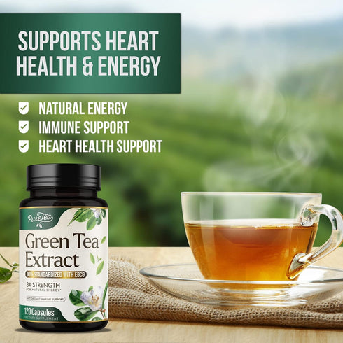 Green Tea Extract Pills 1000mg with EGCG - 120 Capsules for Heart Support & Natural Energy