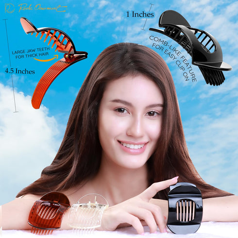 RC ROCHE ORNAMENT 6 Pcs Women's Square Strong Grip Claw Clamp Clips, Large Clear Brown and Black