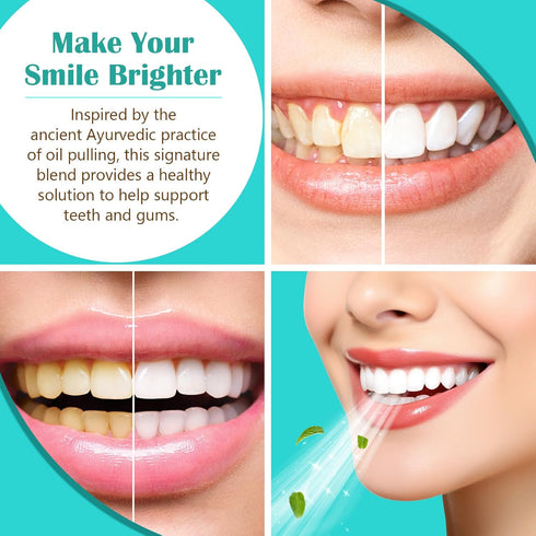 Coconut Pulling Oil, Ayurvedic Mint Oil Pulling Mouthwash with Tongue Scraper, 8 Fl. Oz for Fresh Breath & Healthy Gums