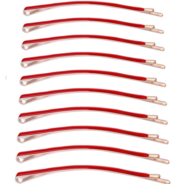 Pack of 10 Curved Jumbo Bobby Pins by Yishenyishi, Hair Clips (Red-10pcs)