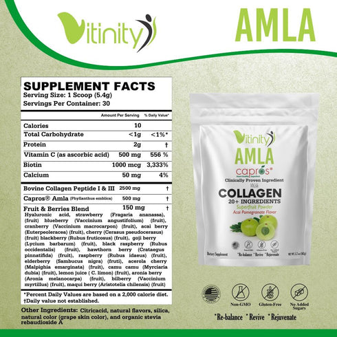 AMLA SUPERFOOD Collagen Powder, 20+ Key Ingredients for Adults, Fast-Acting Liquid Delivery (30 Day Supply)