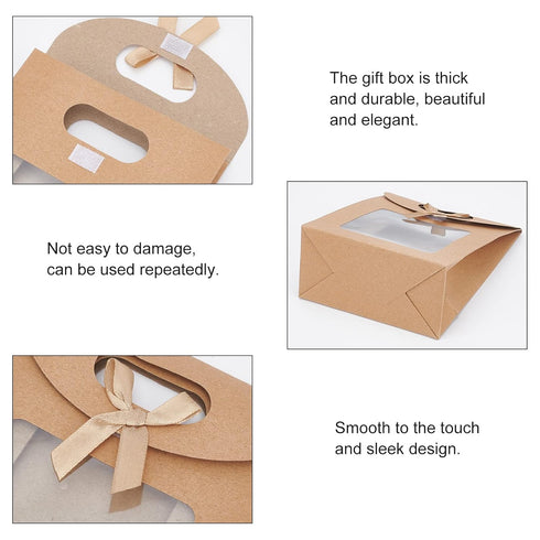 NBEADS 24 Pcs Kraft Paper Bags with Window, 4.7x2.4x6.2 Stand Up Gift Bags for Candy Cookies Packaging