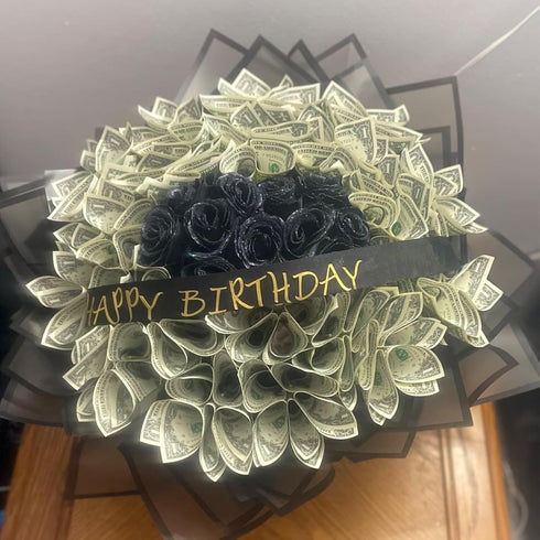 VOWOVOSDAY 20 Pcs Black Flower Wrapping Paper, Waterproof Floral Bouquet Packing Material with Ribbon for DIY Craft Gift