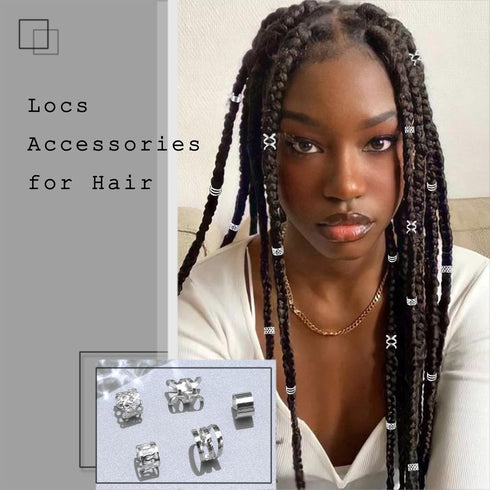 NAISKA Silver Hair Jewelry for Braids, 30PCS Dreadlock Accessories, Non-Piercing Ear Clips, Beard Beads